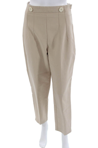 Zara Womens Cropped Ankle Dress Pants Beige Button Closure Size M