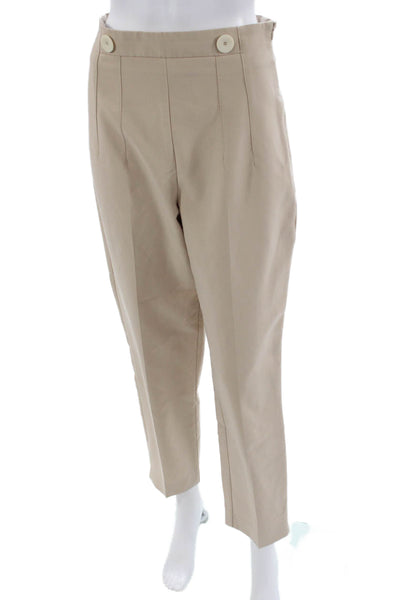 Zara Womens Cropped Ankle Dress Pants Beige Button Closure Size M