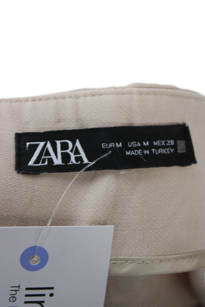 Zara Womens Cropped Ankle Dress Pants Beige Button Closure Size M