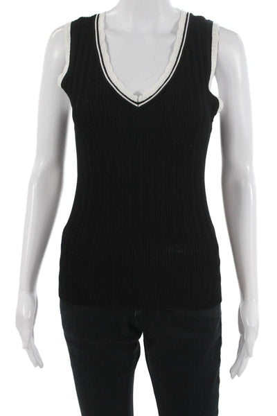 Karl Lagerfeld Women V-Neck Sleeveless Basic Tank Black Size S