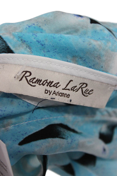 RaMona LaRue Women Light Blue V-Neck Sleeveless Tank Bird Print Crepe Size S