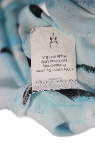 RaMona LaRue Women Light Blue V-Neck Sleeveless Tank Bird Print Crepe Size S
