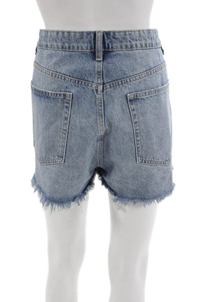 Zara Womens 90s Blue Cotton Button Shorts Size 14
