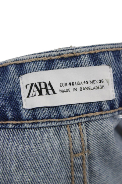 Zara Womens 90s Blue Cotton Button Shorts Size 14