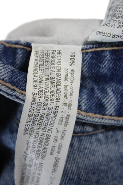 Zara Womens 90s Blue Cotton Button Shorts Size 14