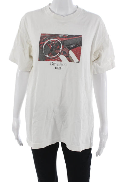 Kith Mens White 100% Cotton Crew Neck Graphic Cars T-Shirt Short Sleeve Size M
