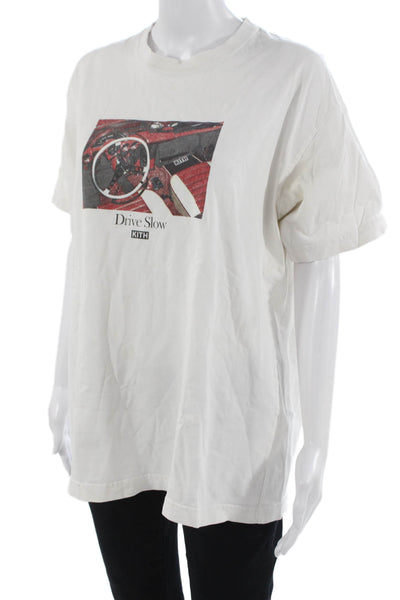 Kith Mens White 100% Cotton Crew Neck Graphic Cars T-Shirt Short Sleeve Size M