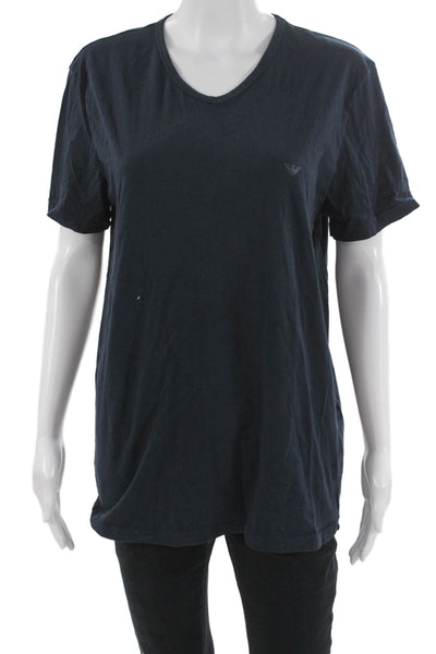 Emporio Armani Mens Dark Blue V-Neck T-Shirt 100% Cotton Short Sleeve Size L