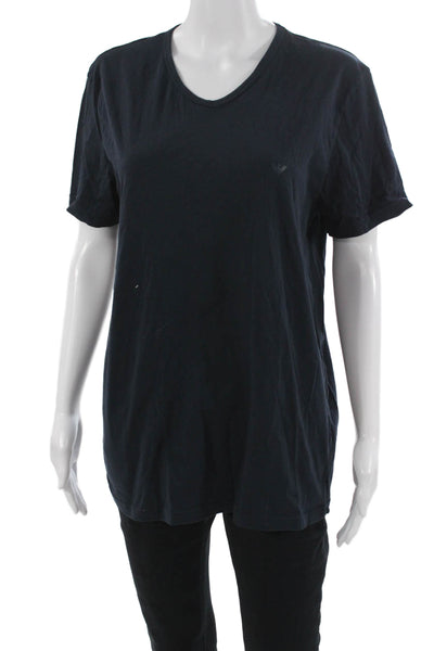 Emporio Armani Mens Dark Blue V-Neck T-Shirt 100% Cotton Short Sleeve Size L