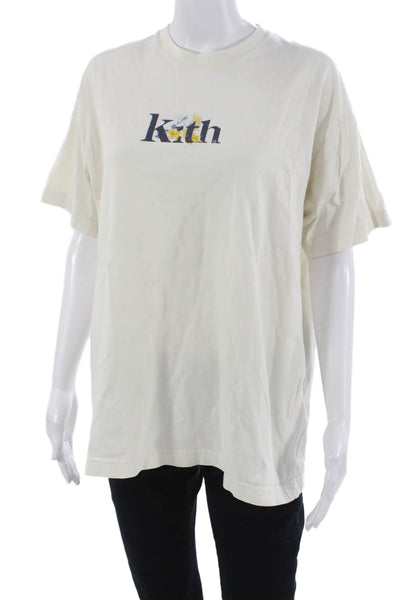 Kith Mens Designer Graphic Cotton Crew Neck T-Shirt White Size M