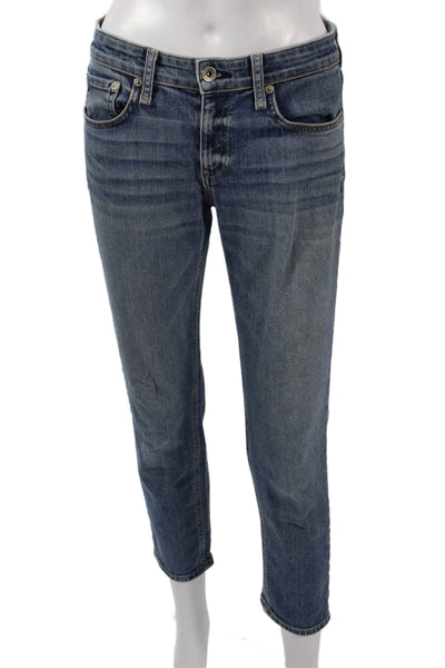 Rag & Bone Womens Ankle Cropped Blue Jeans Mid Rise Button Fly Size 24