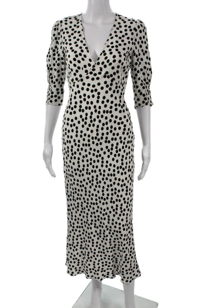 Rixo Womens Black Polka Dot V-Neck Sheath Dress 3/4 Sleeve Mid-Calf Size 2XS