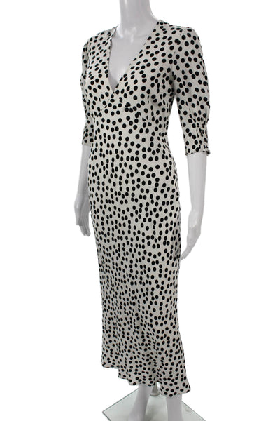 Rixo Womens Black Polka Dot V-Neck Sheath Dress 3/4 Sleeve Mid-Calf Size 2XS