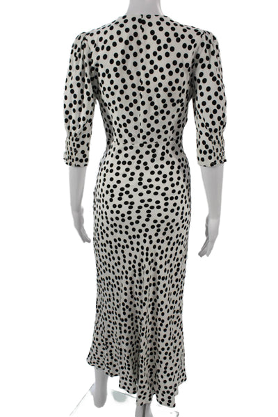 Rixo Womens Black Polka Dot V-Neck Sheath Dress 3/4 Sleeve Mid-Calf Size 2XS