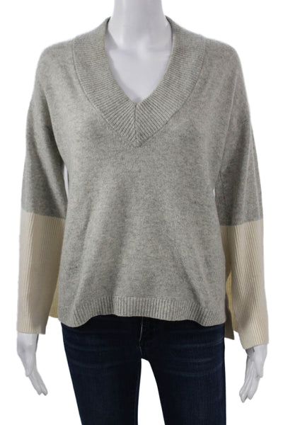 Minnie Rose Womens Pullover 100% Cashmere V-Neck Sweater Gray Size XS