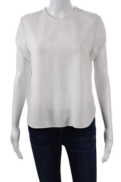 Carven Women White Blouse Short Sleeve Crew Neck Zip Poly Blend Size 36