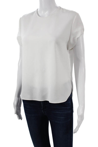 Carven Women White Blouse Short Sleeve Crew Neck Zip Poly Blend Size 36