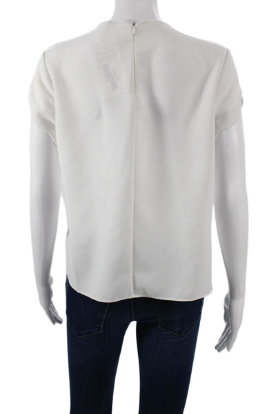 Carven Women White Blouse Short Sleeve Crew Neck Zip Poly Blend Size 36