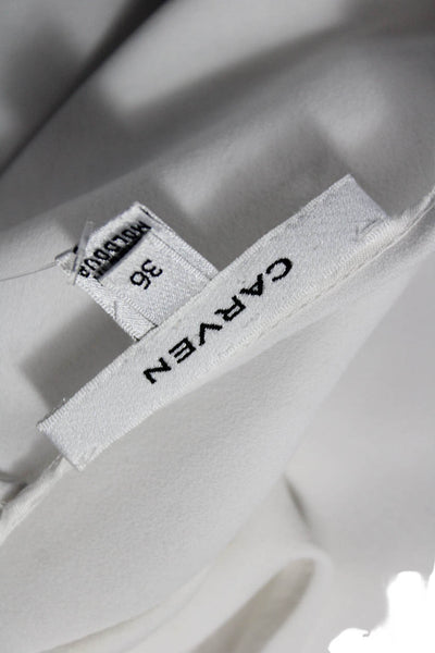 Carven Women White Blouse Short Sleeve Crew Neck Zip Poly Blend Size 36