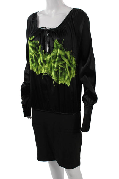 Vanita Rosa Women Blouson Dress Black Long Sleeve Button Size S