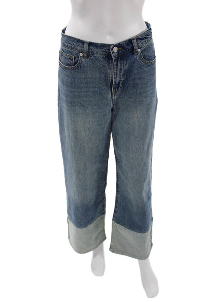 Habitual Womens Cropped Wide Leg Jeans Blue High Rise Button Size 4