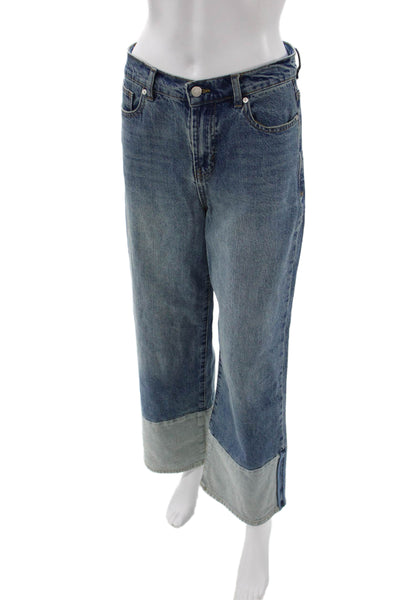 Habitual Womens Cropped Wide Leg Jeans Blue High Rise Button Size 4