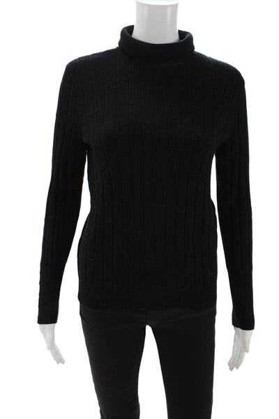 Talbots Women Pullover Striped Mock Neck Sweater Black Long Sleeve Size S