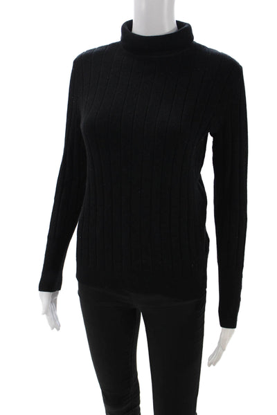 Talbots Women Pullover Striped Mock Neck Sweater Black Long Sleeve Size S