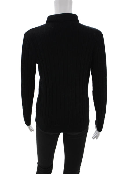 Talbots Women Pullover Striped Mock Neck Sweater Black Long Sleeve Size S
