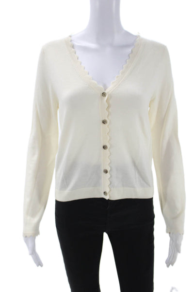 Allude Women Cardigan Beige V Neck 100% Virgin Wool Long Sleeve Button Size S