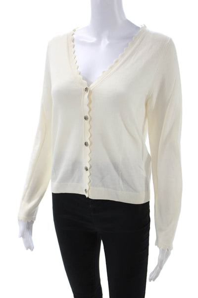 Allude Women Cardigan Beige V Neck 100% Virgin Wool Long Sleeve Button Size S