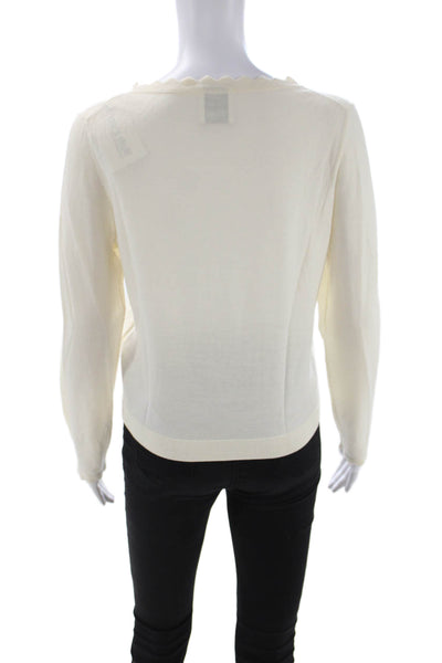 Allude Women Cardigan Beige V Neck 100% Virgin Wool Long Sleeve Button Size S