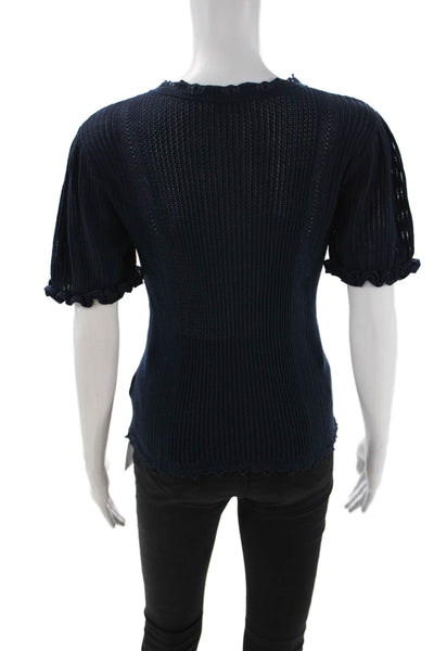 Ulla Johnson Women Dark Blue Cotton Crew Neck Short Sleeve Top Designer Size M