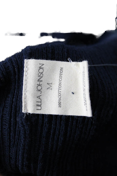 Ulla Johnson Women Dark Blue Cotton Crew Neck Short Sleeve Top Designer Size M