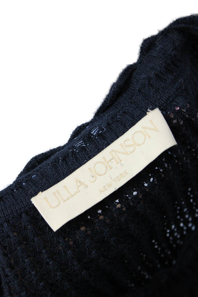 Ulla Johnson Women Dark Blue Cotton Crew Neck Short Sleeve Top Designer Size M