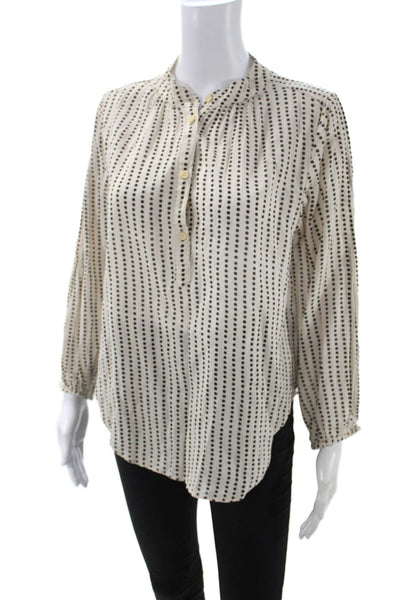 Apiece Apart Womens Beige Polka Dot High Neck Tunic Long Sleeve Cotton Size 2