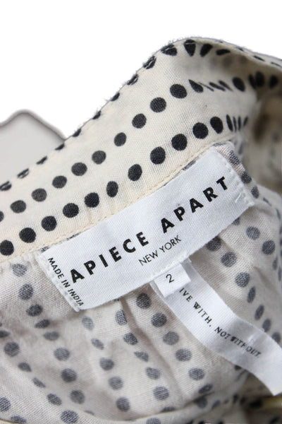 Apiece Apart Womens Beige Polka Dot High Neck Tunic Long Sleeve Cotton Size 2