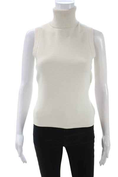 Toccin Women Sleeveless Turtleneck Pullover Vest Sweater Beige Size S