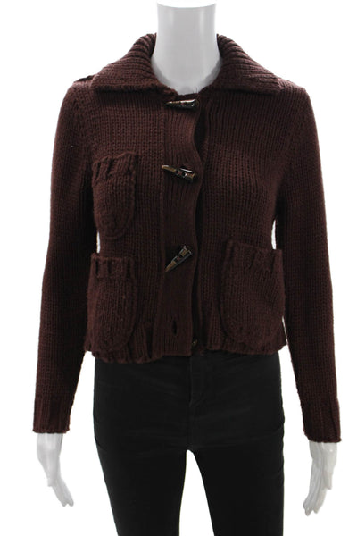 Zara Womens Collared Brown Button Sweater Acrylic Wool Long Sleeve Size S