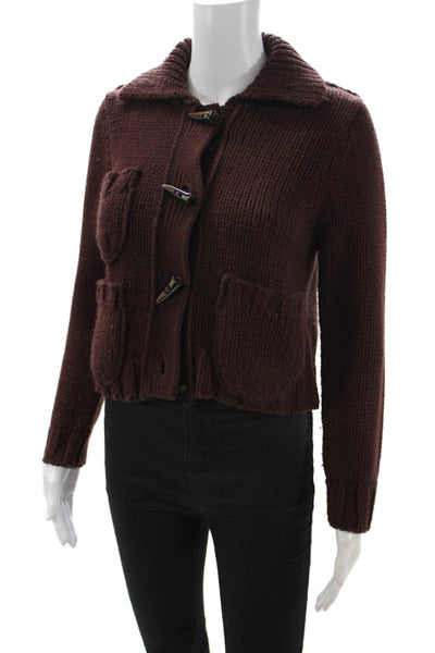 Zara Womens Collared Brown Button Sweater Acrylic Wool Long Sleeve Size S