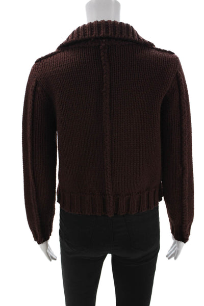 Zara Womens Collared Brown Button Sweater Acrylic Wool Long Sleeve Size S