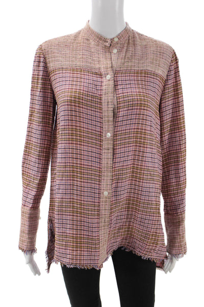 By Malene Birger Womens Tunic Button-Up Pink Plaid Mockneck Long Sleeve Size 34