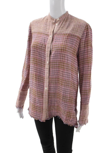By Malene Birger Womens Tunic Button-Up Pink Plaid Mockneck Long Sleeve Size 34