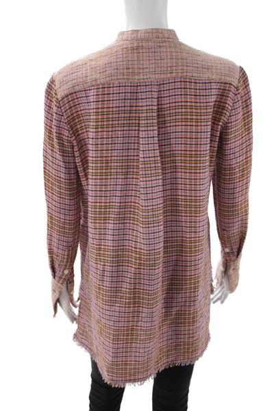 By Malene Birger Womens Tunic Button-Up Pink Plaid Mockneck Long Sleeve Size 34