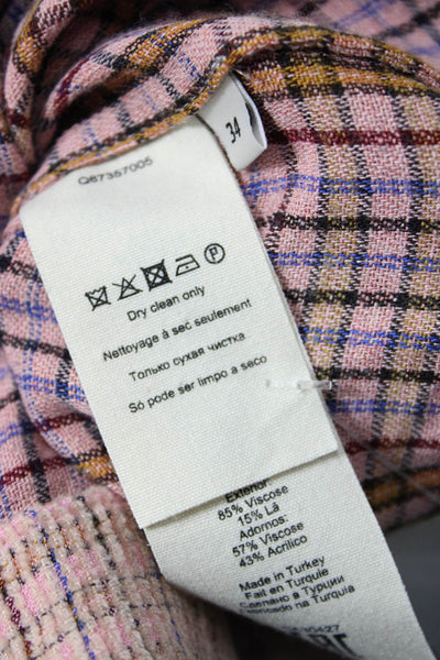 By Malene Birger Womens Tunic Button-Up Pink Plaid Mockneck Long Sleeve Size 34