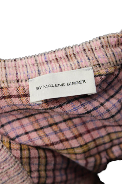 By Malene Birger Womens Tunic Button-Up Pink Plaid Mockneck Long Sleeve Size 34