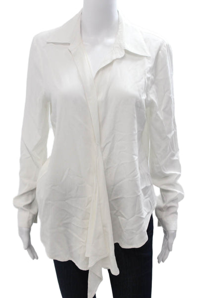 Superdown Women Blouse White Collared Button Rayon Long Sleeve Classic Size M