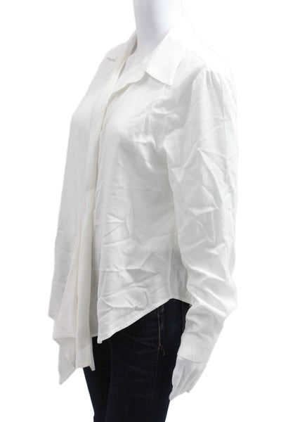 Superdown Women Blouse White Collared Button Rayon Long Sleeve Classic Size M