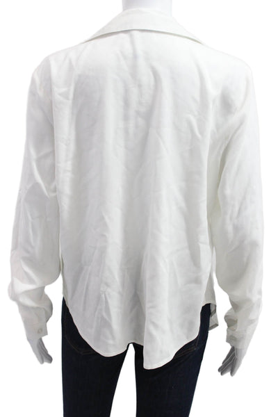Superdown Women Blouse White Collared Button Rayon Long Sleeve Classic Size M