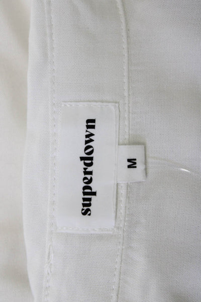 Superdown Women Blouse White Collared Button Rayon Long Sleeve Classic Size M